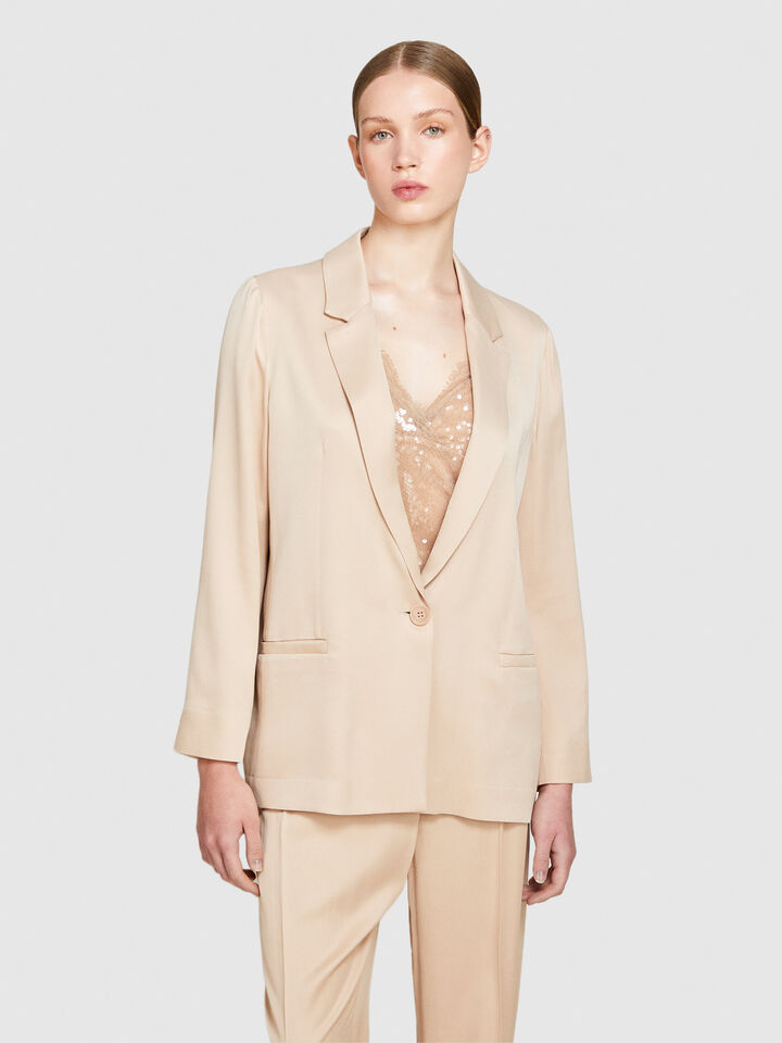 Single-breasted satin blazer - women's blazers - Nude | Sisley image number 4